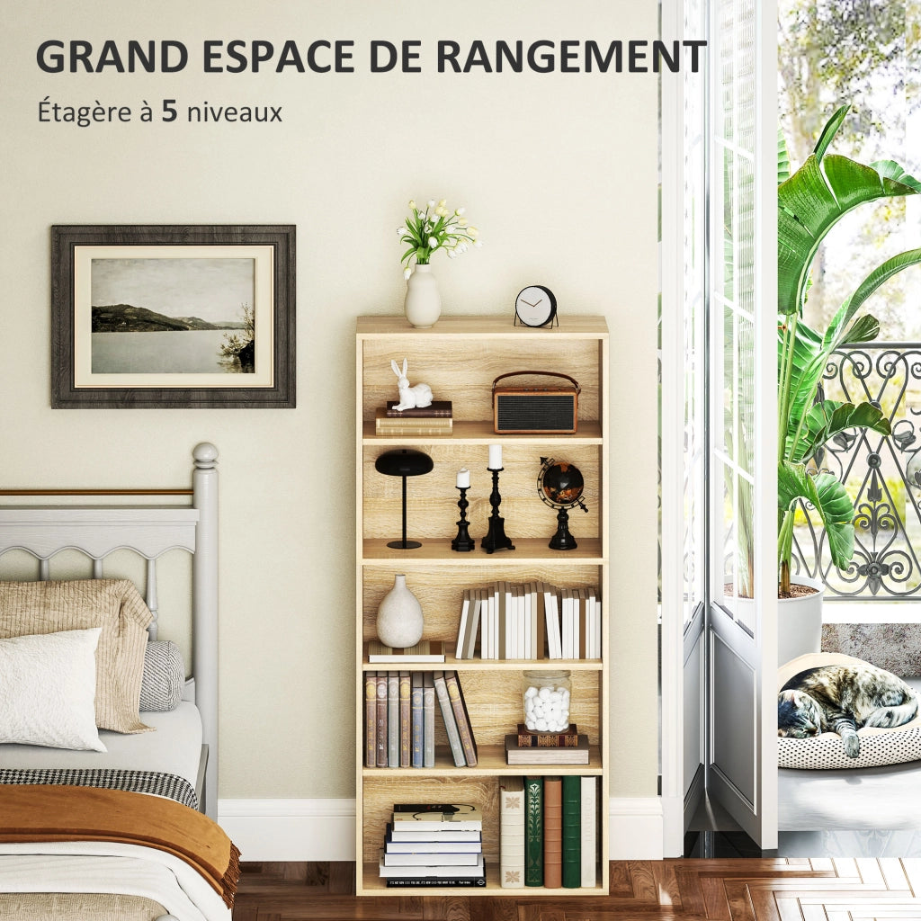 Libreria 5 livelli con ripiani regolabili ¨C zephmum ¨C naturale 60x24x133,5cm