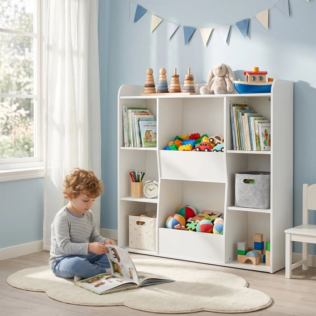 Libreria per bambini con 8 scomparti e ripiano superiore ¨C Minimal ¨C Bianco 104x29x101.5 cm