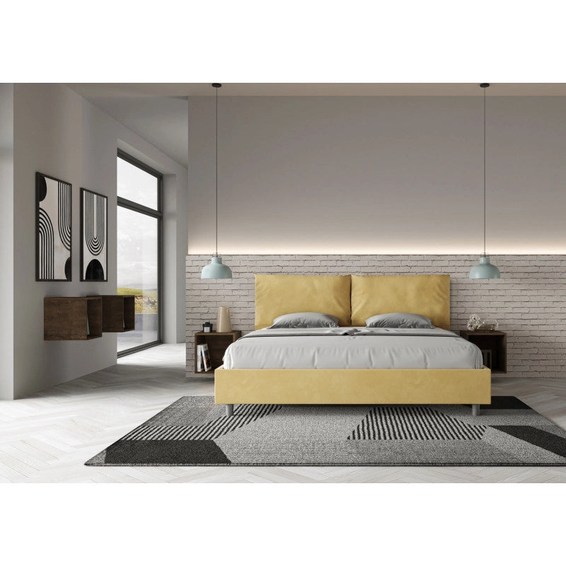 Letto imbottito Matrimoniale 200x210 cm Large - Contenitore,Microfibra,Ocra