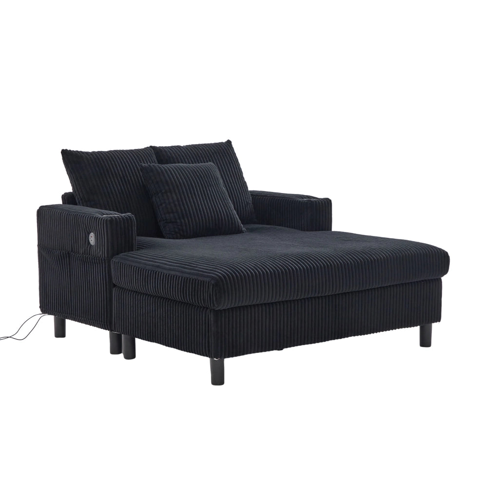 Poltrona relax 142x128x85 cm con LED; porta bicchiere e USB in corduroy nero