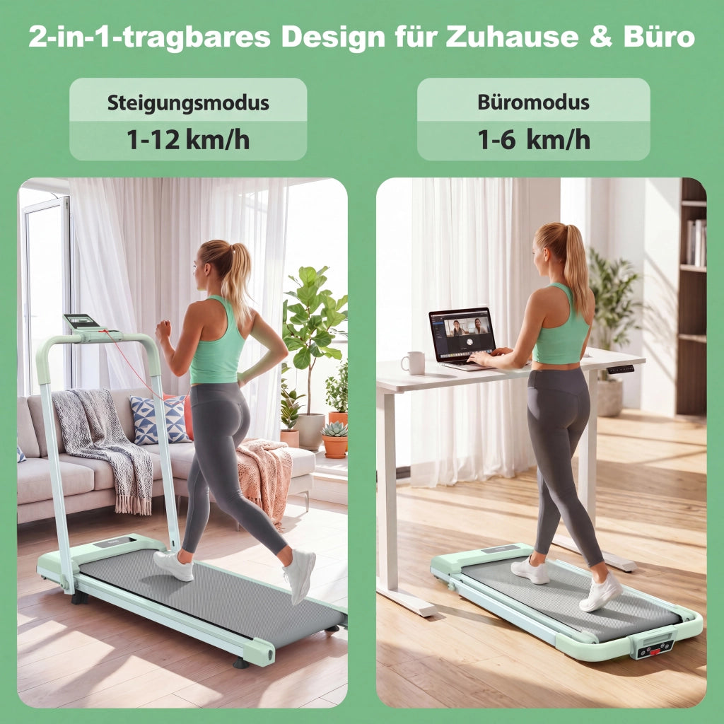 TAPPETO CORSA 3-IN-1 PIEGHEVOLE CON INCLINAZIONE 10% VERDE IN ACCIAIO
