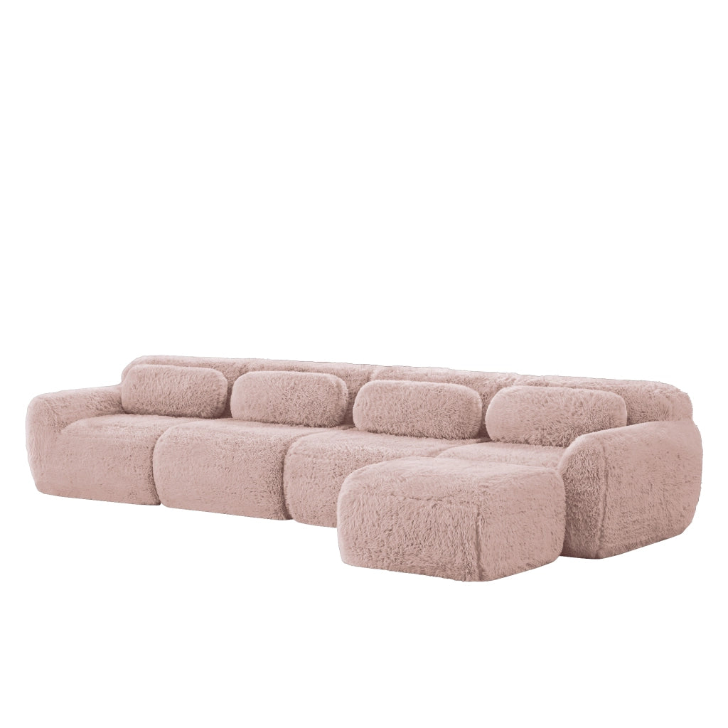 Divano Angolare 4 Posti con Chaise Longue ¨C MINIMAL ¨C Velluto Rosa, Cuscini Inclusi
