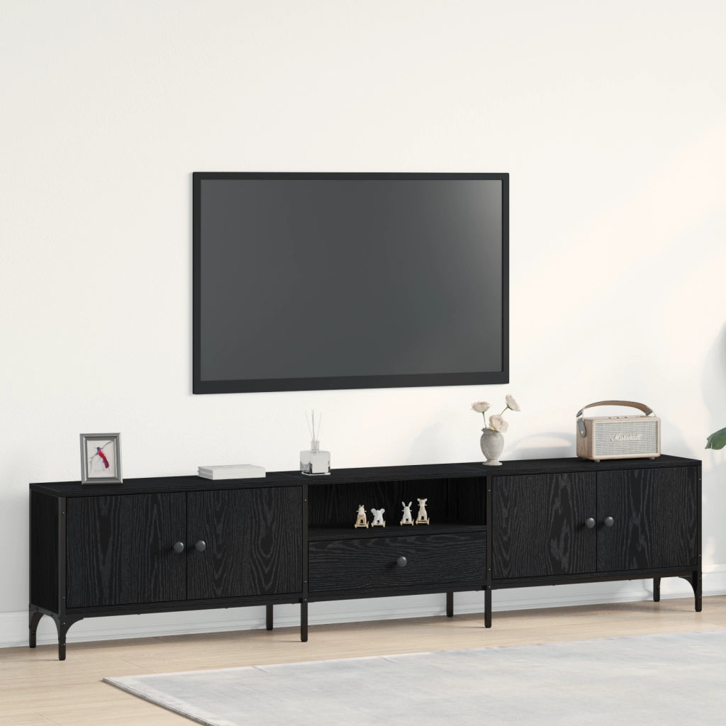 Mobile TV  con cassetto Nero Rovere 200x25x44 cm Legno ingegnerizzato