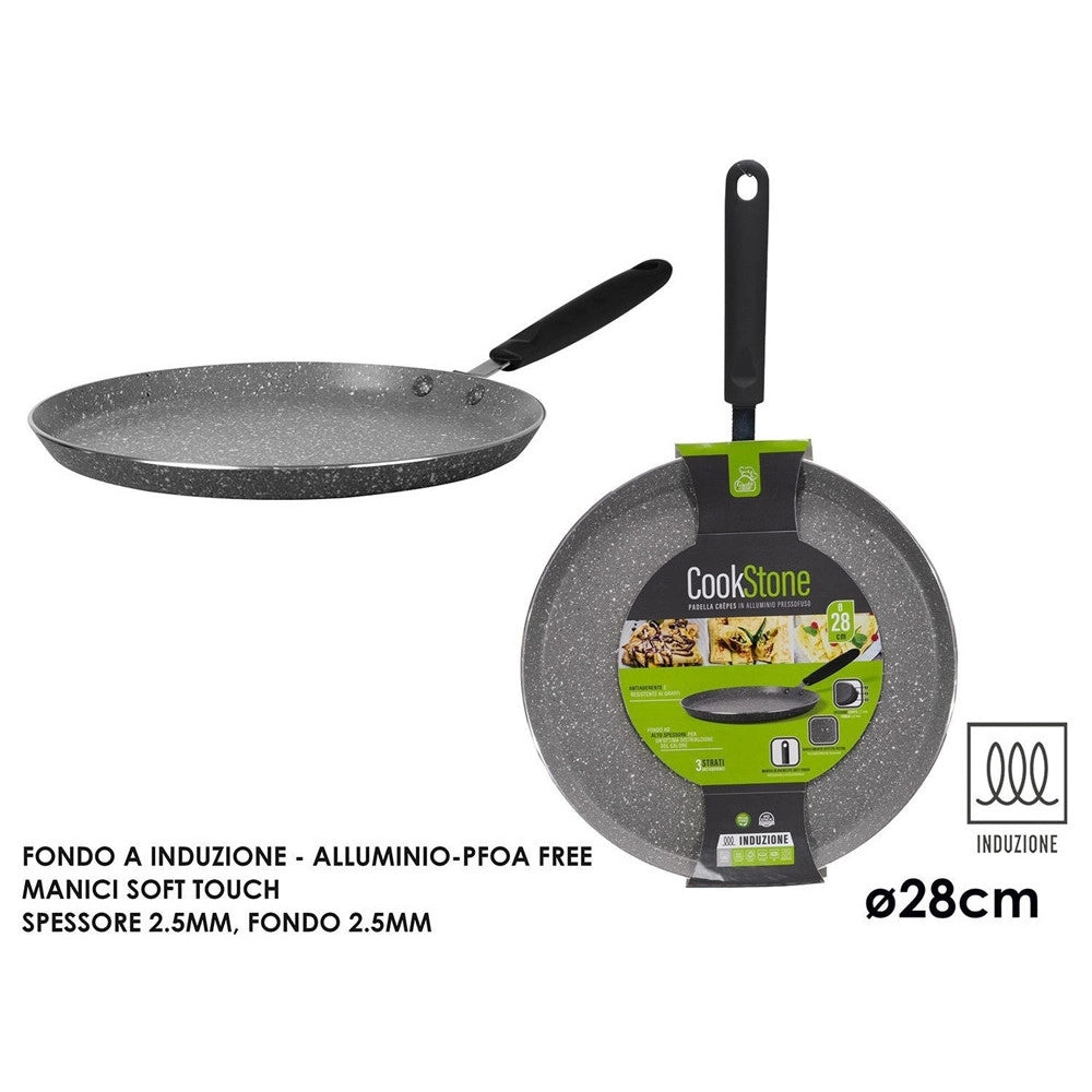 Trade Shop - Padella Crepes ⌀28cm In Alluminio Pressofuso Antiaderente Effetto Pietra Induzione -