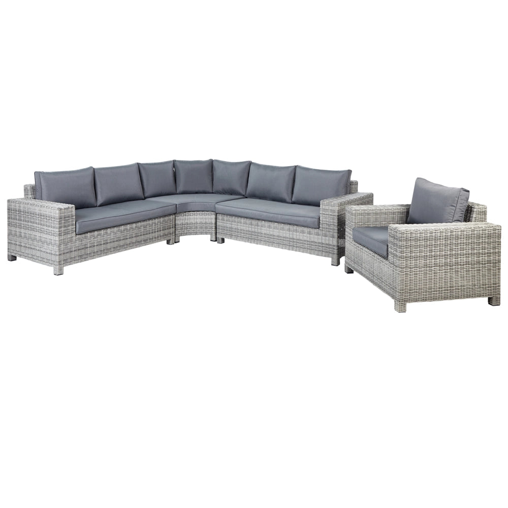 Set da giardino in rattan sintetico 9 posti divano angolare da esterno con tavolo cuscini grigio