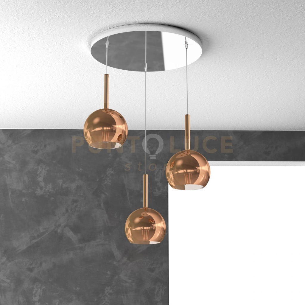SOSP. CROMO TONDA 3 LUCI VETRI TUTTI PICCOLO RAME 1155CR-S3 TP-RA