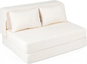 3 in 1 Divano Letto Pieghevole, Poltrona Letto Convertibile con 2 Cuscini, Divano a 2 Posti in Tessuto Chenille, per Soggiorno Camera da Letto Ufficio (Beige,L)