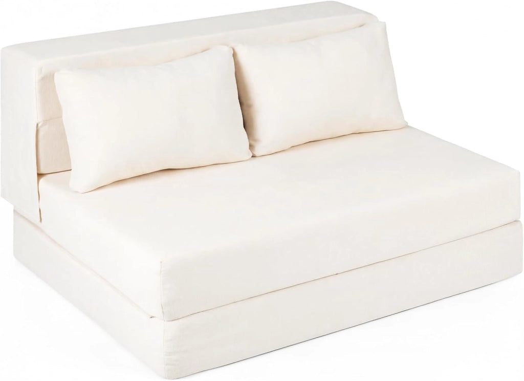 3 in 1 Divano Letto Pieghevole, Poltrona Letto Convertibile con 2 Cuscini, Divano a 2 Posti in Tessuto Chenille, per Soggiorno Camera da Letto Ufficio (Beige,L)