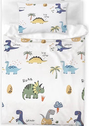 Set di coperte per letto, 100 x 135 cm, completo, coperte per letto dinosauro, 100% microfibra di poliestere, con chiusura a zip integrata, cuscino 60 x 40 cm, coperte per letto per bambini