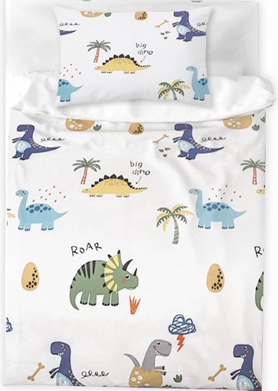Set di coperte per letto, 100 x 135 cm, completo, coperte per letto dinosauro, 100% microfibra di poliestere, con chiusura a zip integrata, cuscino 60 x 40 cm, coperte per letto per bambini