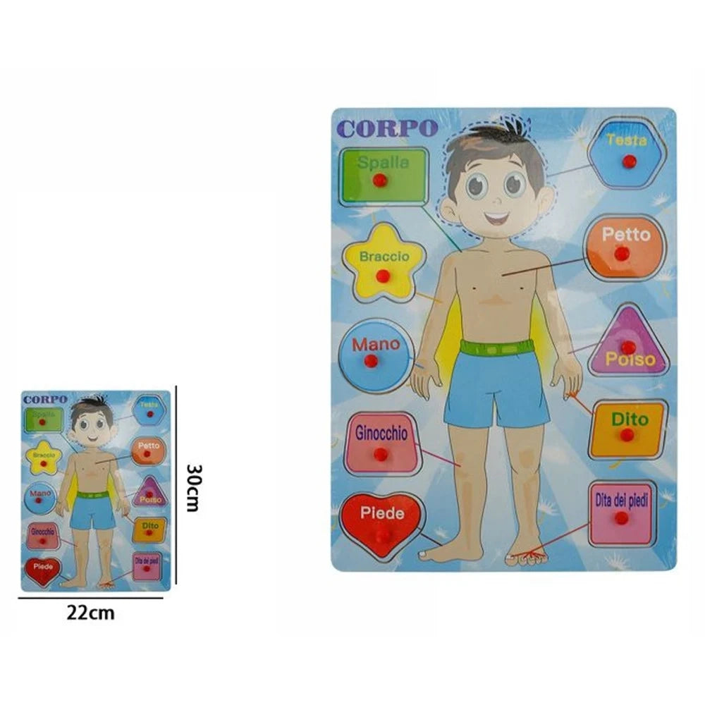 Trade Shop - Puzzle A Incastro Tema Corpo Maschile Gioco Educativo Legno Per Bambini Con Pomelli 66424 -