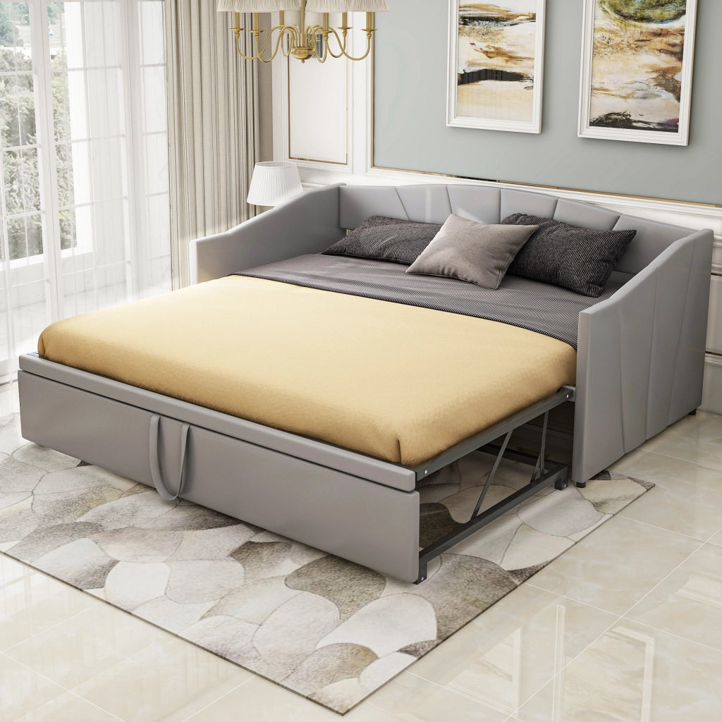 Divano letto imbottito estraibile 90x200/180x200 cm in grigio