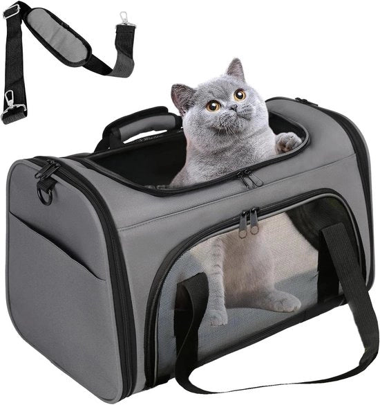 Casella di trasporto pieghevole per gatti - adatta per gatti e cani di piccola e media taglia - diverse aperture - grigio.