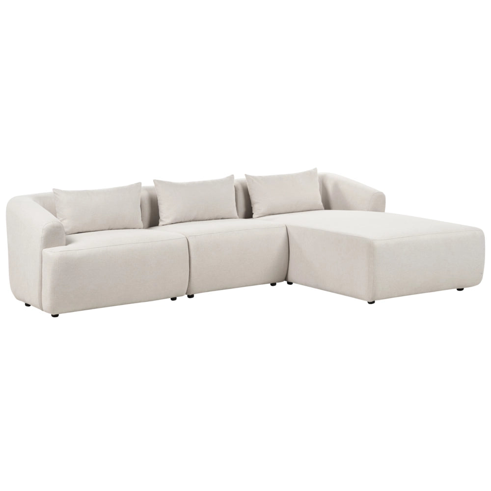 Divano angolare a 3 posti a sinistra Beige Tessuto imbottito Binario Braccioli aggiuntivi Cuscini Stile moderno minimalista