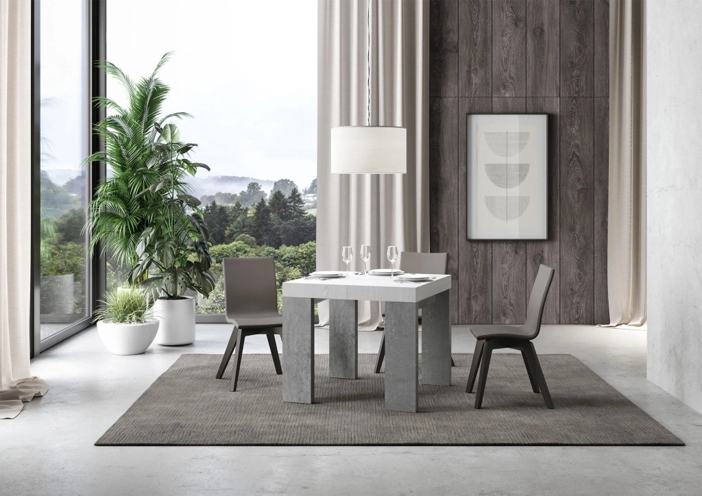 Tavolo Allungabile 90/246x90x77 cm Roxell Mix piano Bianco Frassino - gambe Cemento