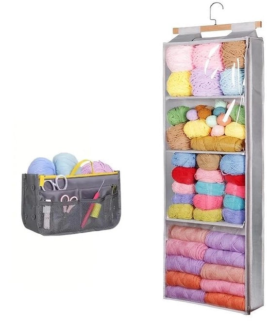 Organizzatore Portatile con Grande Capacità - 4 Compartimenti - PVC Transparente - Insetti Repellenti - Supporto per Filo Appeso - Borsa per la Conservazione dei Filati