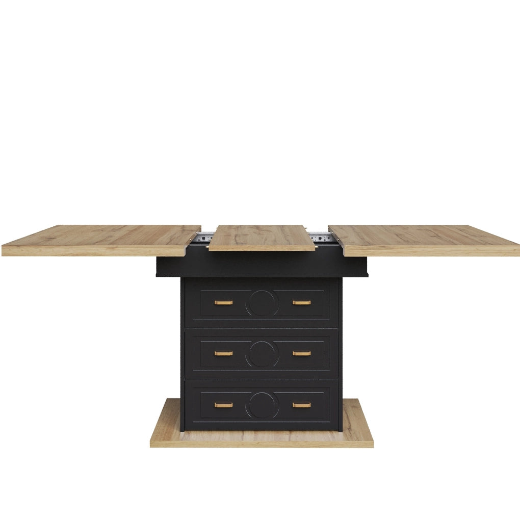 Tavolo da pranzo 110x80x75 cm estendibile con cassetti e vano con chiusura magnetica in MDF e metallo naturale
