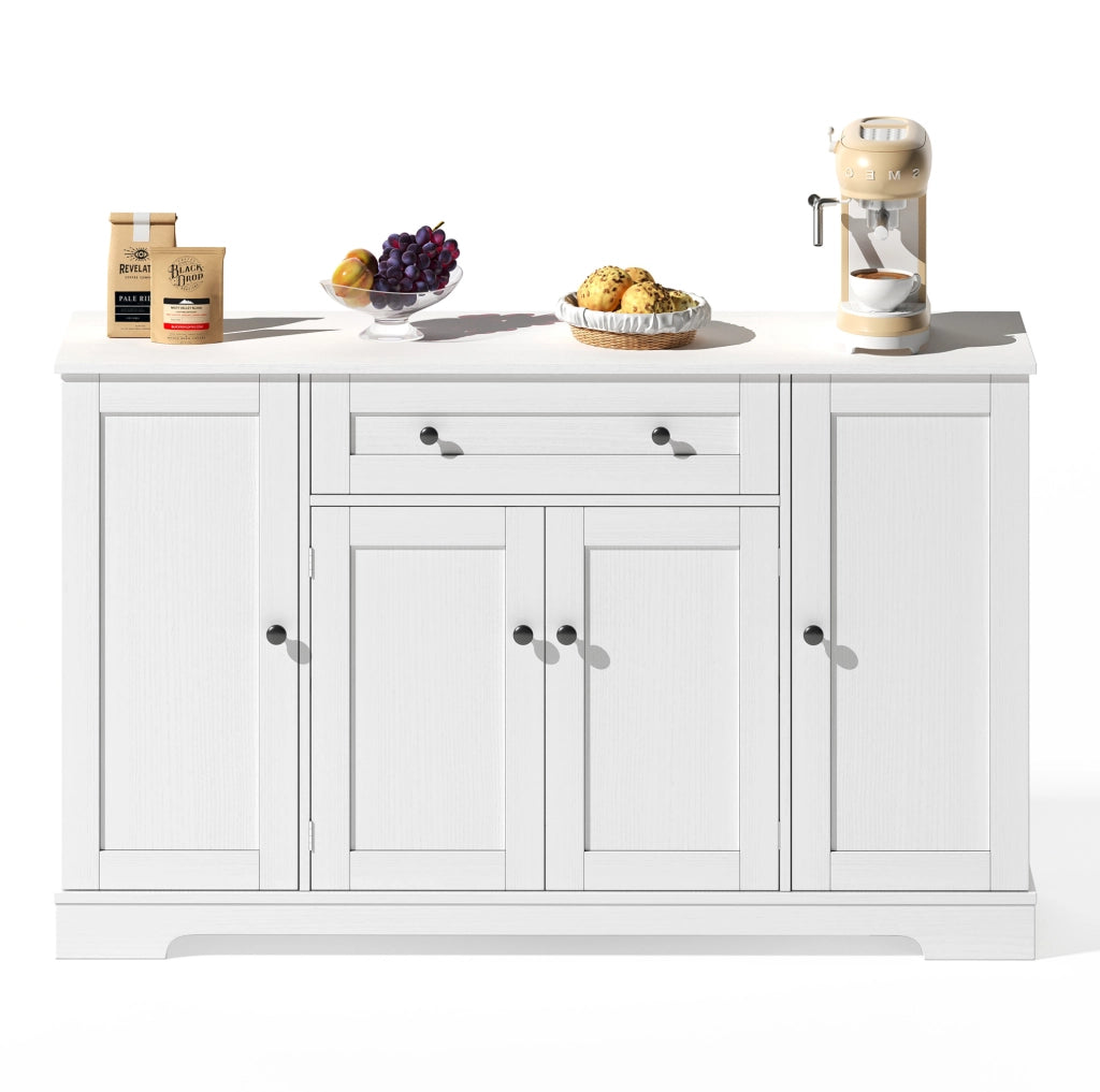 Buffet da cucina moderno 138 cm in MDF bianco con cassetto; ante e ripiani regolabili