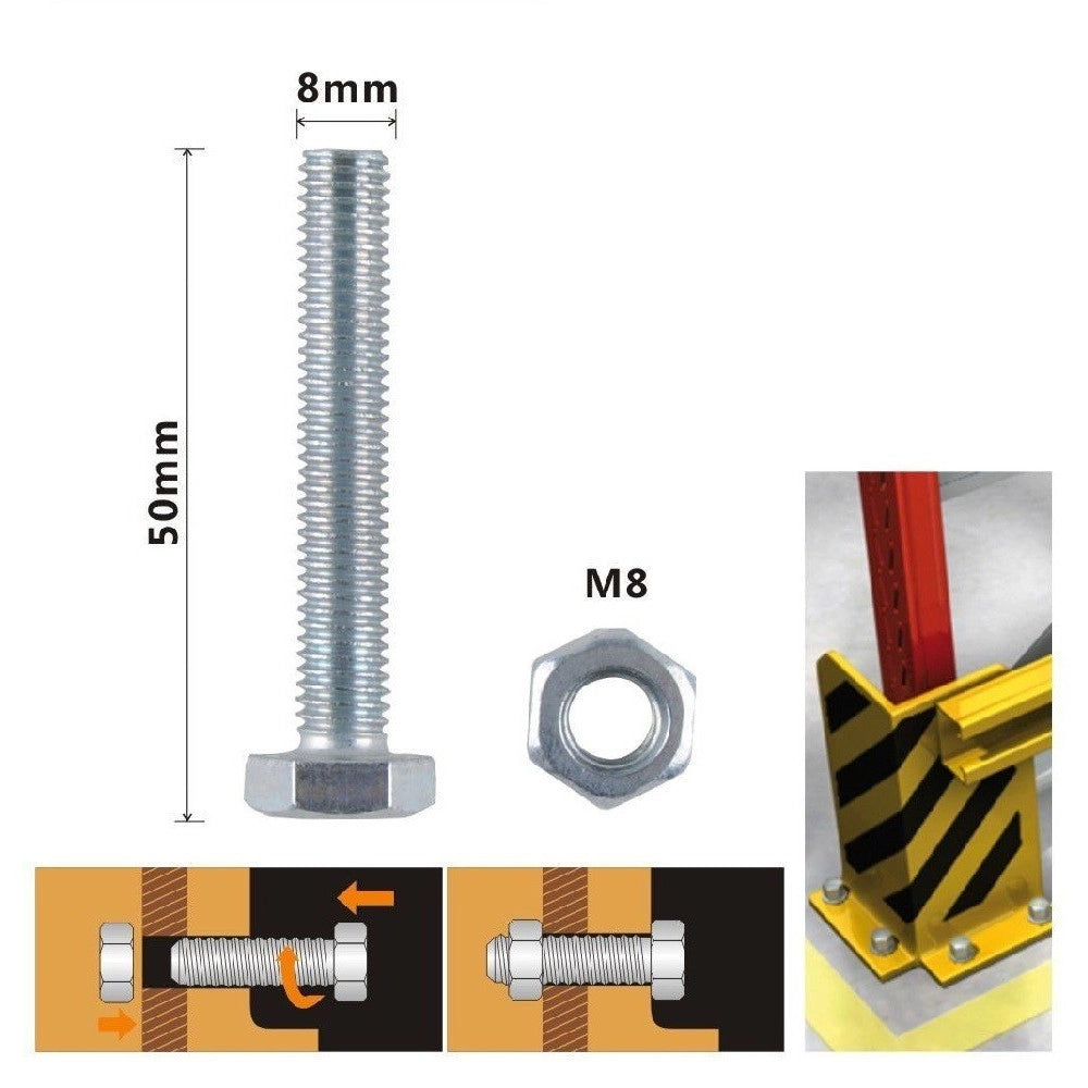 Trade Shop - Set 3 Pz Vite Viti Per Esterno A Testa Esagonali 8x50 Mm Con Dadi Dado M8 90922 -