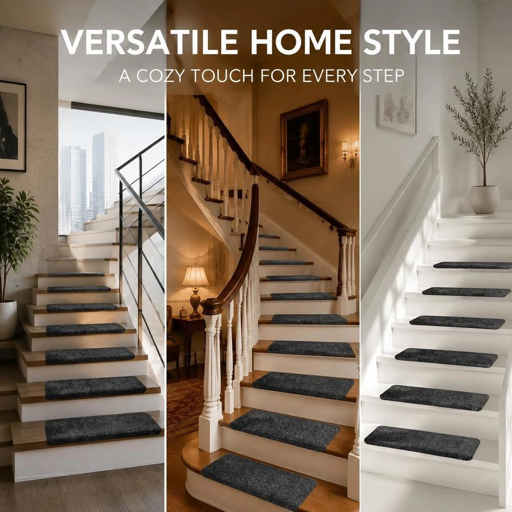 Self-adhesive Stair Treads, 15 Pieces, 65x21x4 Cm, Grey, Rectangular Border