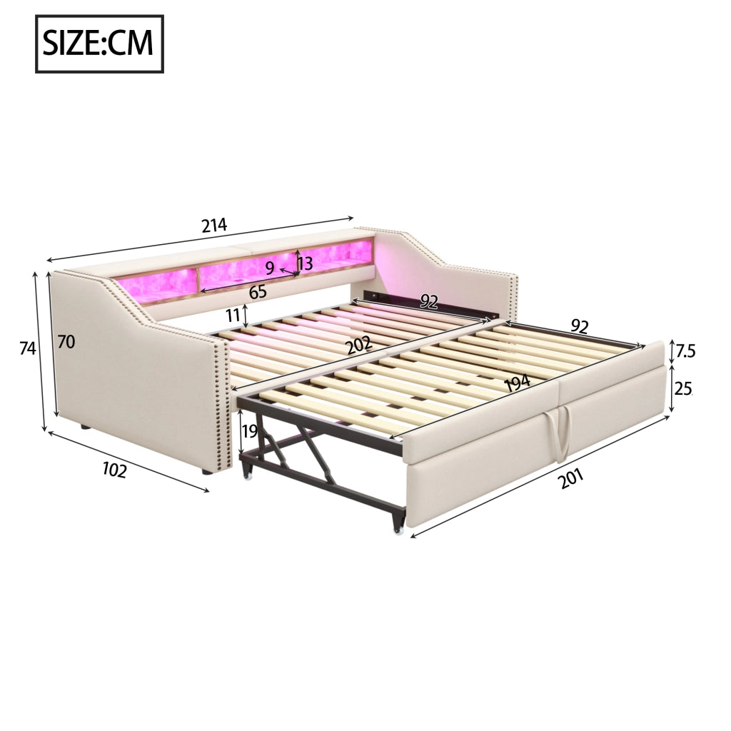 Letto divano estraibile in juta 90/180x200 cm