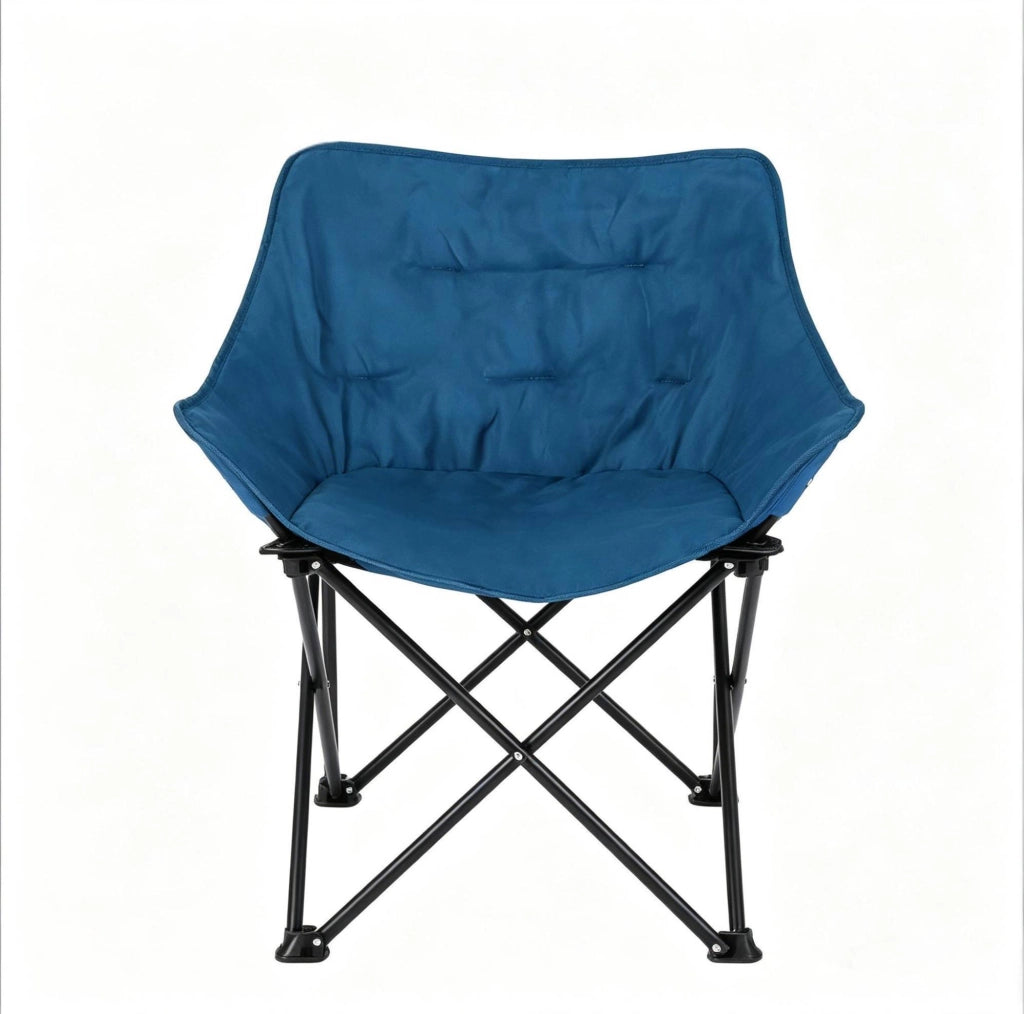 Sedia campeggio pieghevole imbottita in metallo; nero e blu; 63 x 73;5 x 55 cm