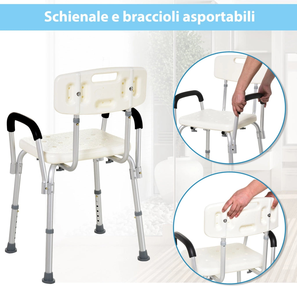 Sedia per Doccia con braccioli - Sedile da vasca con schienale sedia regolabile in altezza