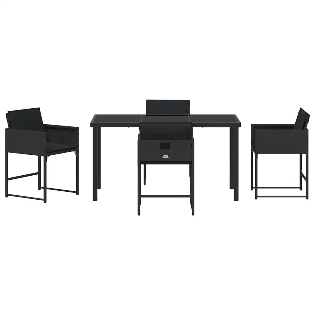 Set da Pranzo per Giardino con cuscino 5 pz | Set Salotto da Giardino Nero polyrattan