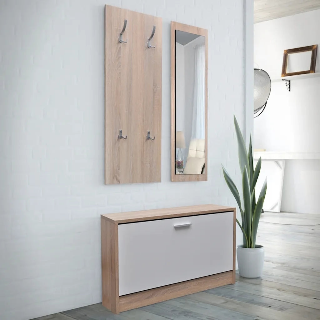 Scarpiera in Legno Set 3 in 1 Rovere e Bianco 241246