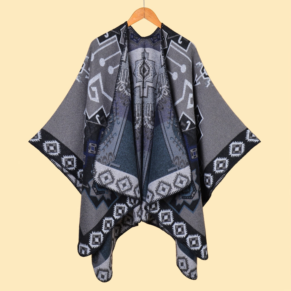 Sciarpa jacquard da donna, versatile, con motivo a note musicali, cappa spessa e calda