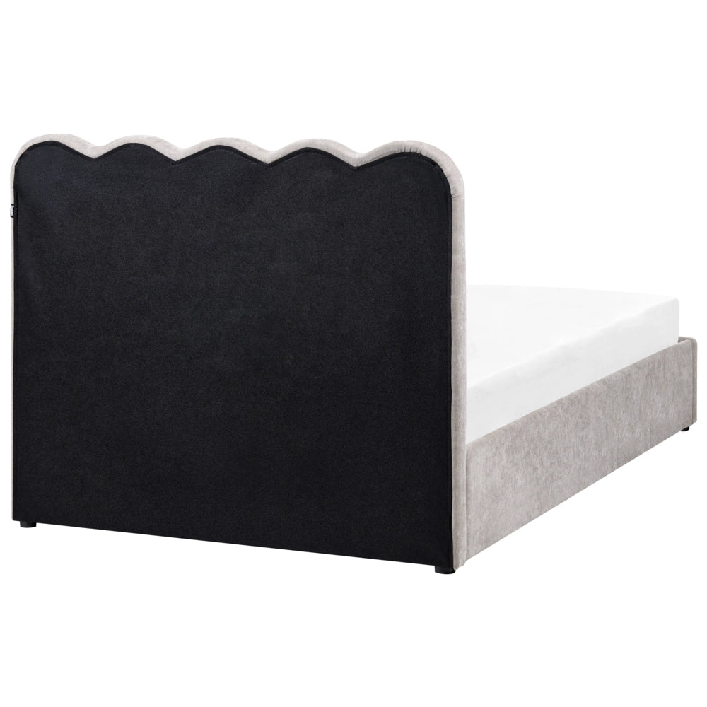 Letto in tessuto di ciniglia imbottito color tortora 120 x 200 cm contenitore elevabile con testiera e rete a doghe