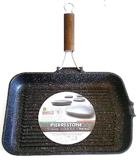 Bistecchiera Grill in Alluminio con Manico Pieghevole Pietra 30 x 40 cm Delizia