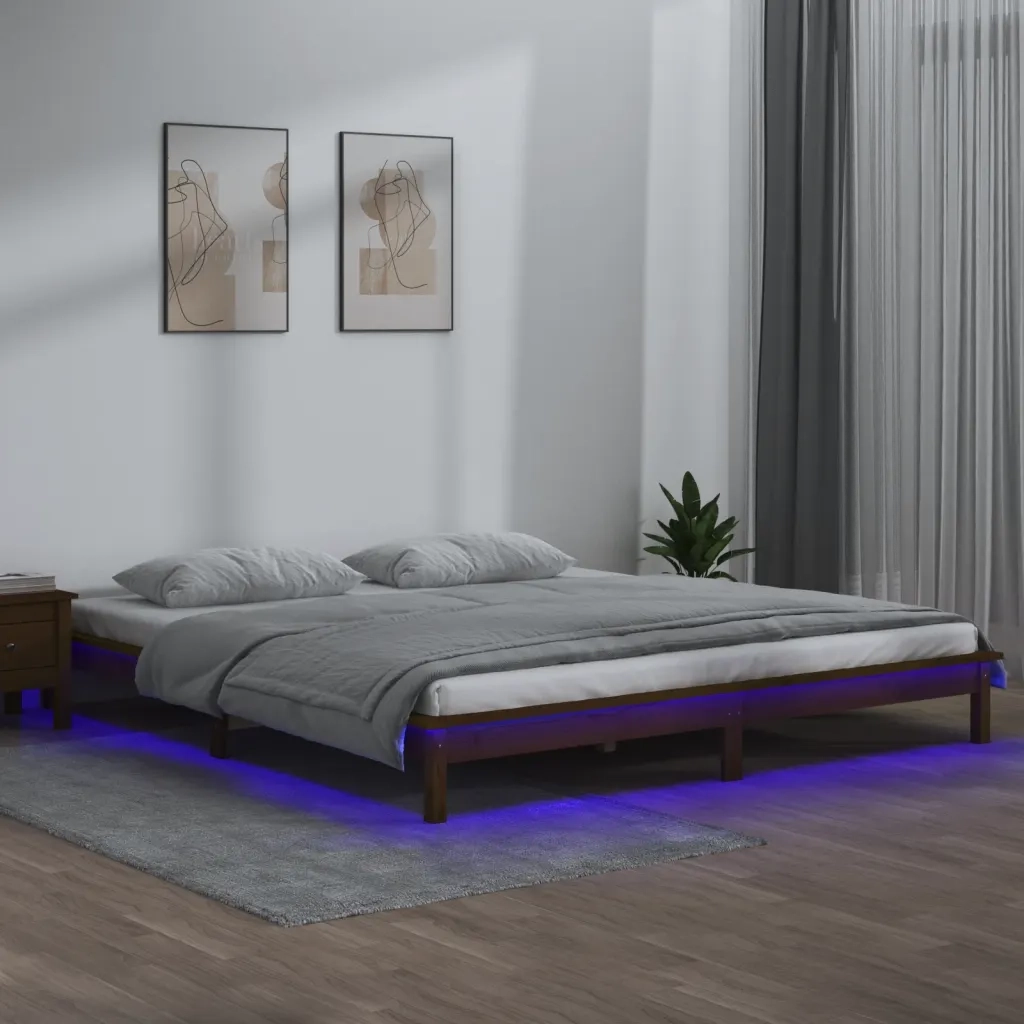 Giroletto con LED senza Materasso-Struttura Letto Ambra 200x200 Legno Massello
