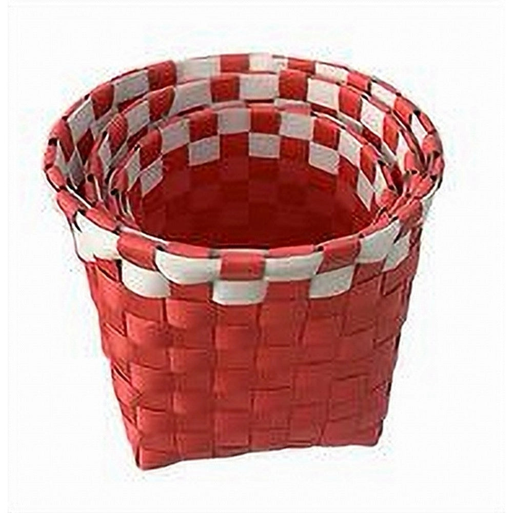 Trade Shop - Set 3 Cestini Porta Oggetti Organizer Tessuto Bagno Rotondi Rosso Bianco 59077 -