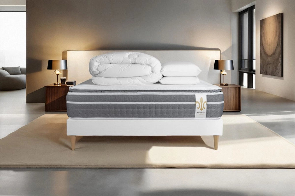Pacchetto letto completo - Materasso 180x200cm + Box spring con doghe (kit) + 2 cuscini + Piumino - Trente PLUS