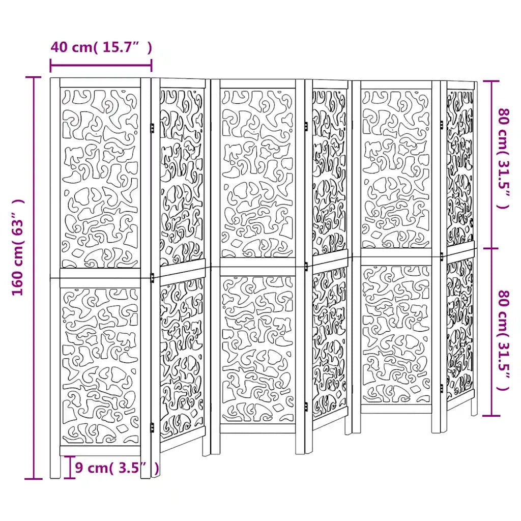 Divisorio Ambienti | Divider per stanze | Paravento 6Pannelli Bianco Legno Massello di Paulownia