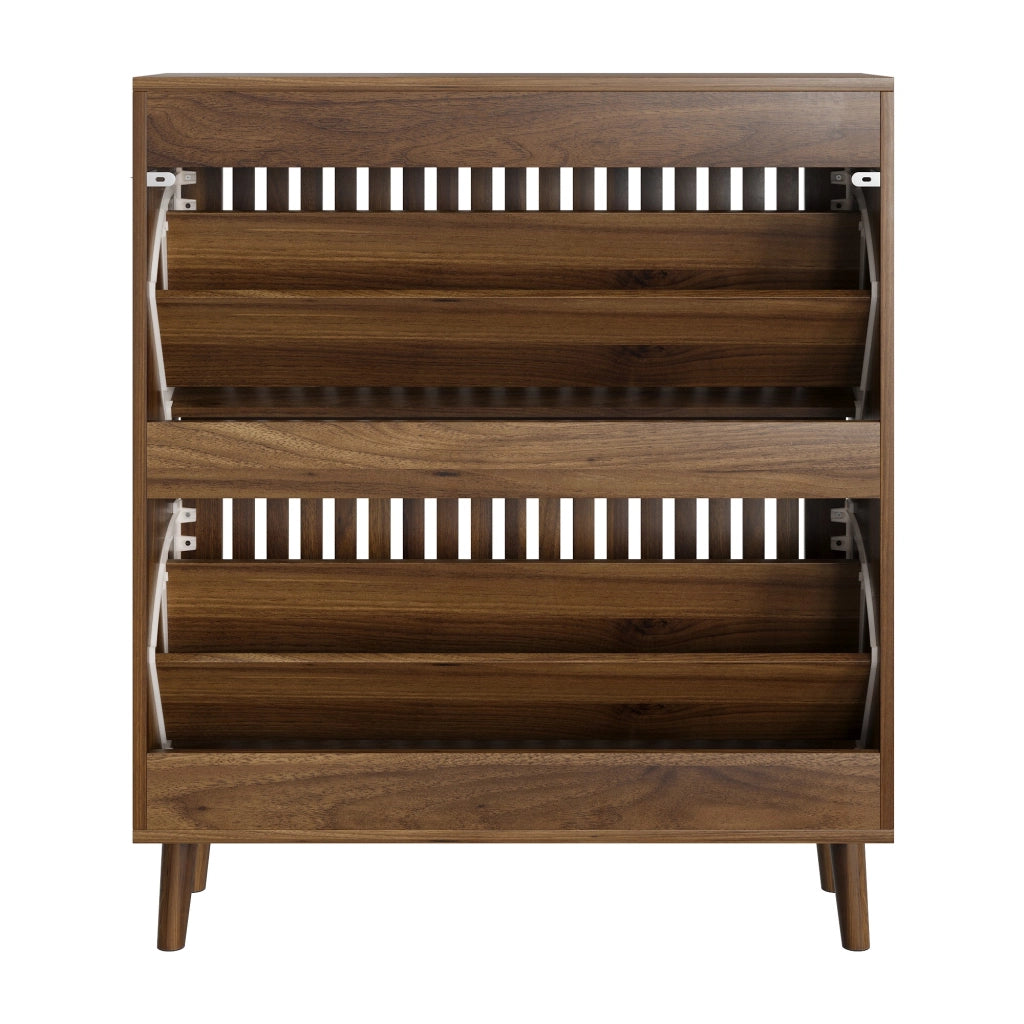 Scarpiera, mobile da ingresso, finitura in legno di noce, con sportello ribaltabile, traspirante, marrone