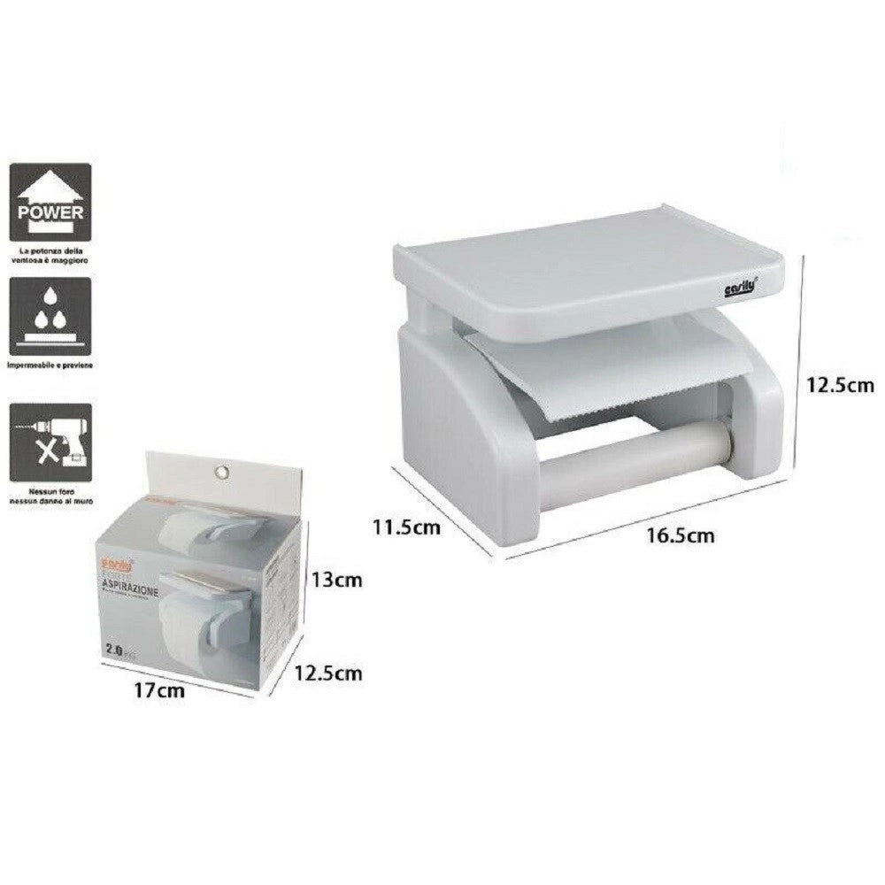 Trade Shop - Porta Rotolo Carta Igienica Portarotolo A Ventosa Bianco Accessori Bagno 59544 -