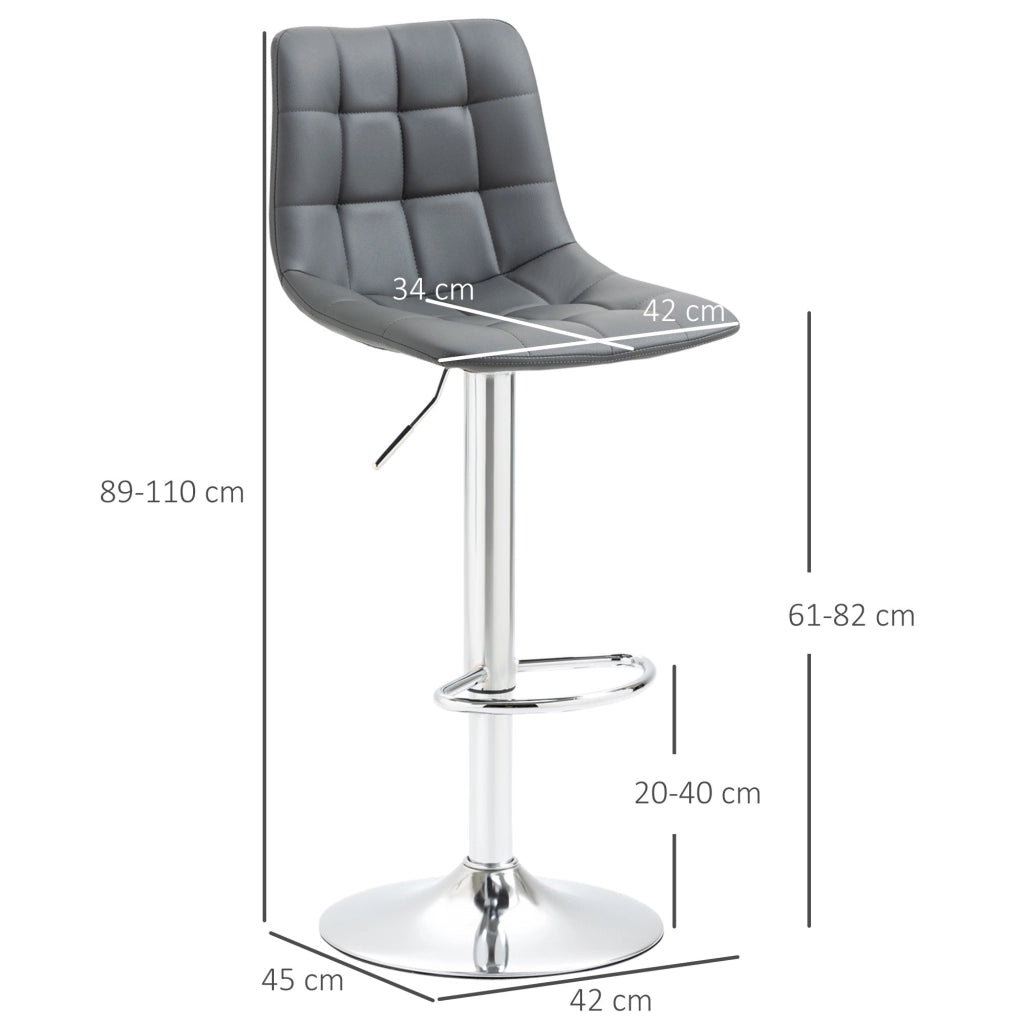 EasyComfort Set 2 Sgabelli Alti Moderno da Bar Girevoli con Schienale e Poggiapiedi, Sedia con Altezza regolabile, 42x45x89-110cm, Grigio