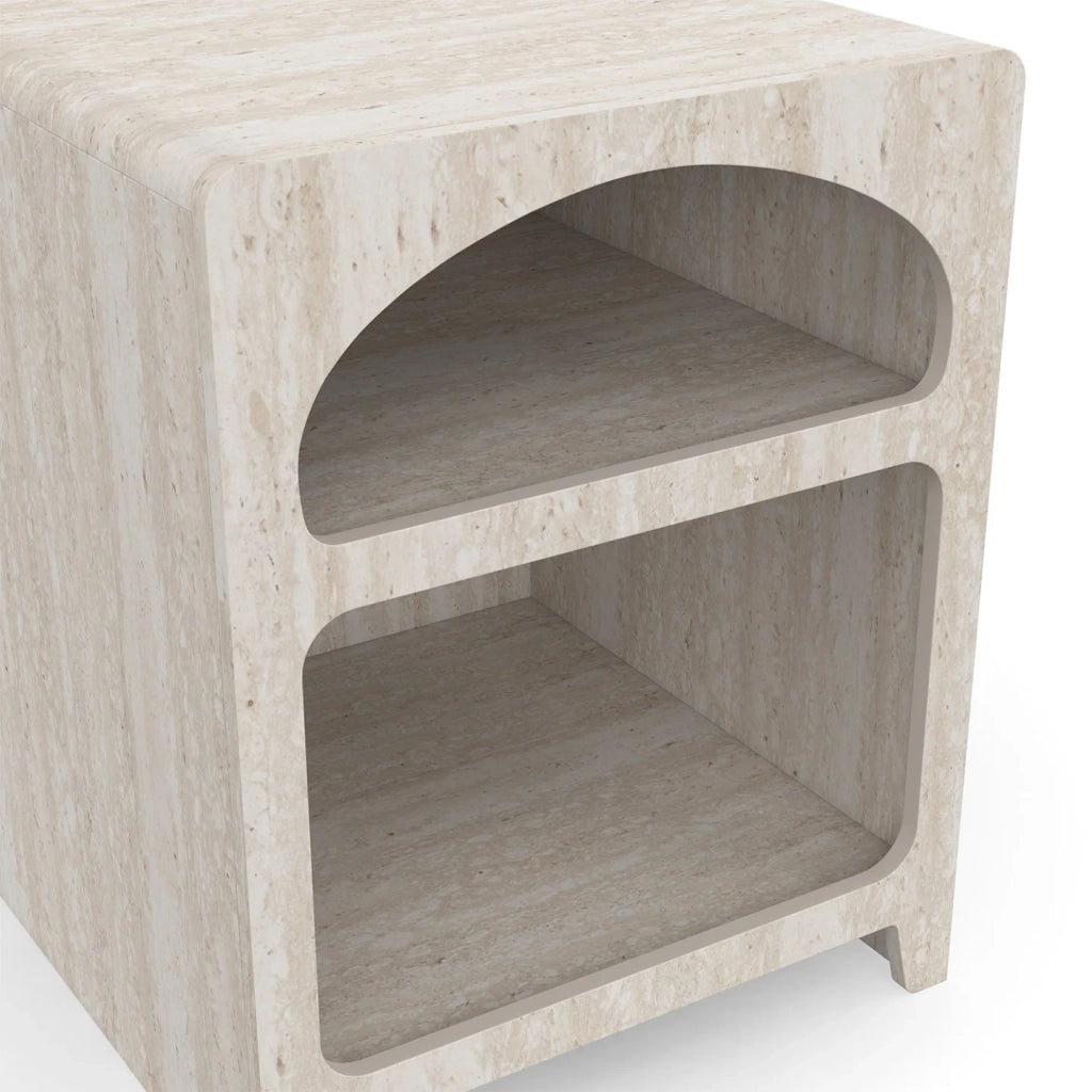 IDMarket - Set di 2 comodini organici a 2 scomparti ALESIA beige effetto marmo