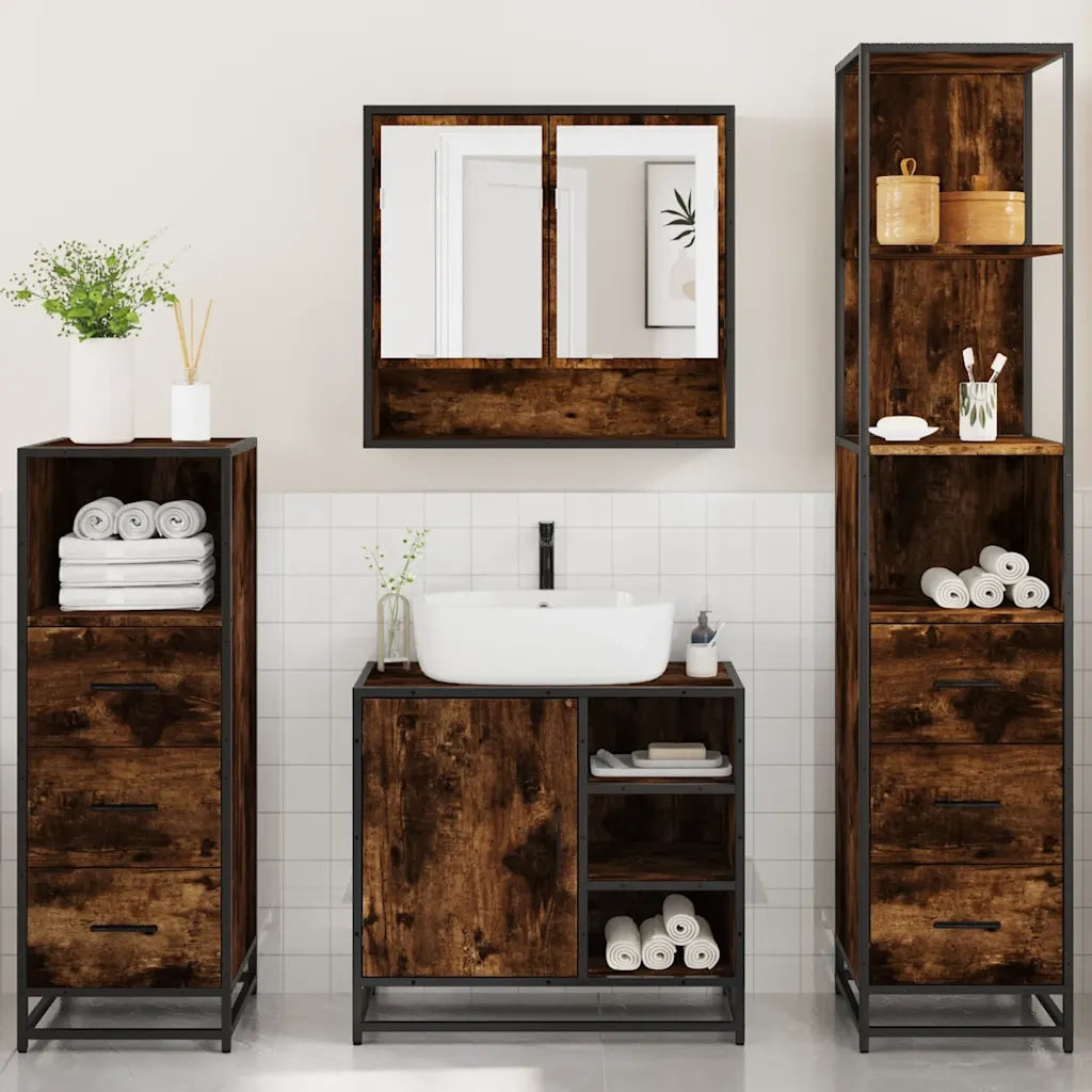 vidaXL Set Mobili da Bagno 4 pz Rovere Fumo in Legno Multistrato