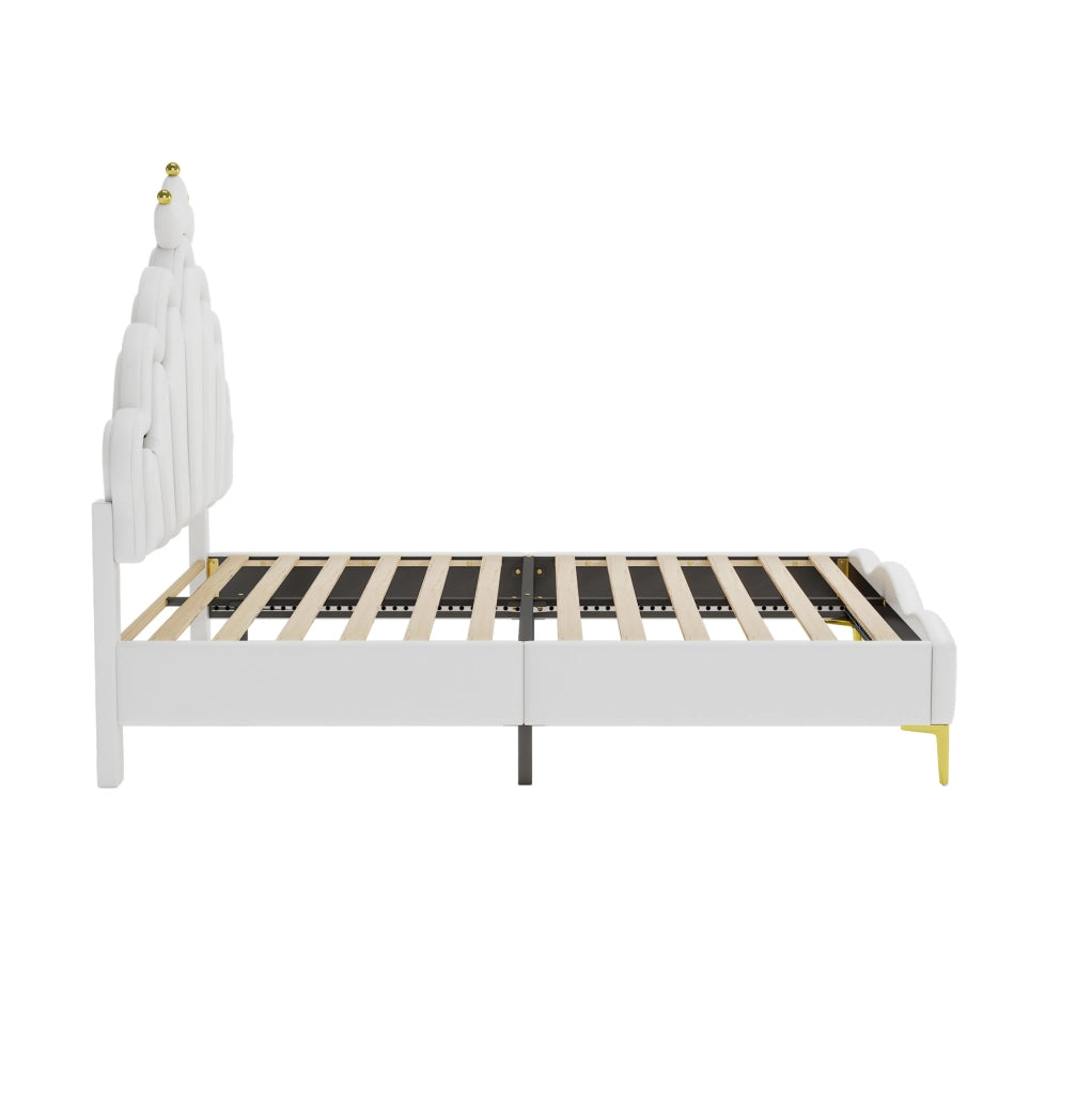 Letto matrimoniale 140x200 cm a corona bianco con LED e rivestimento in PU