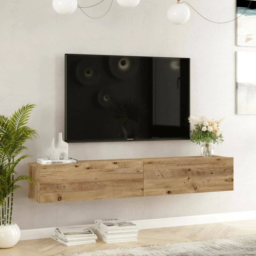 Mobile porta TV Pavone, Credenza da soggiorno, Armadio basso per TV, Base parete attrezzata, 180x32h30 cm, Quercia