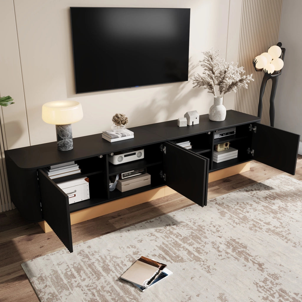 Mobile TV con ante scanalate e ripiani regolabili 200 x 40 x 47;5 cm; MDF nero