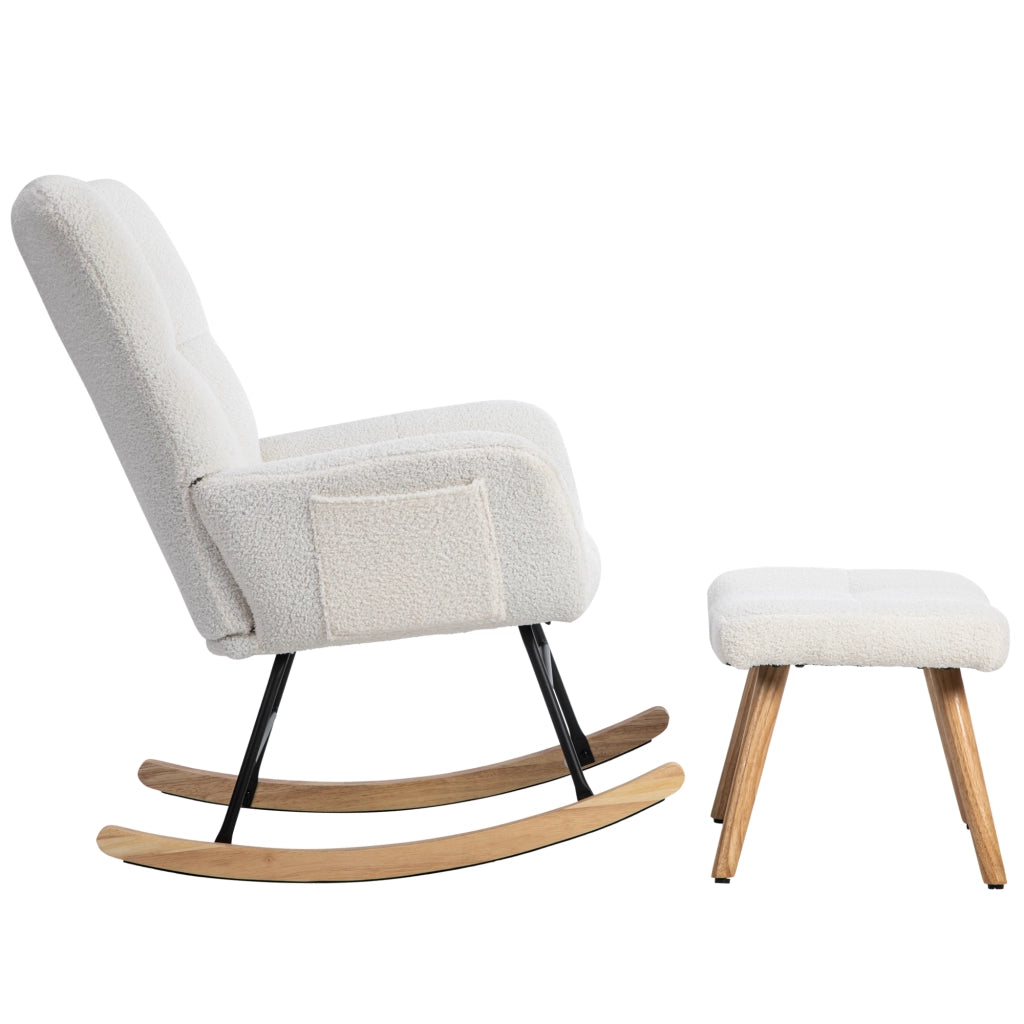 Sedia a dondolo ergonomica - Zephmum- 92x65 cm - Bianco - Con poggiapiedi, telaio in legno di gomma, portata 250 lbs