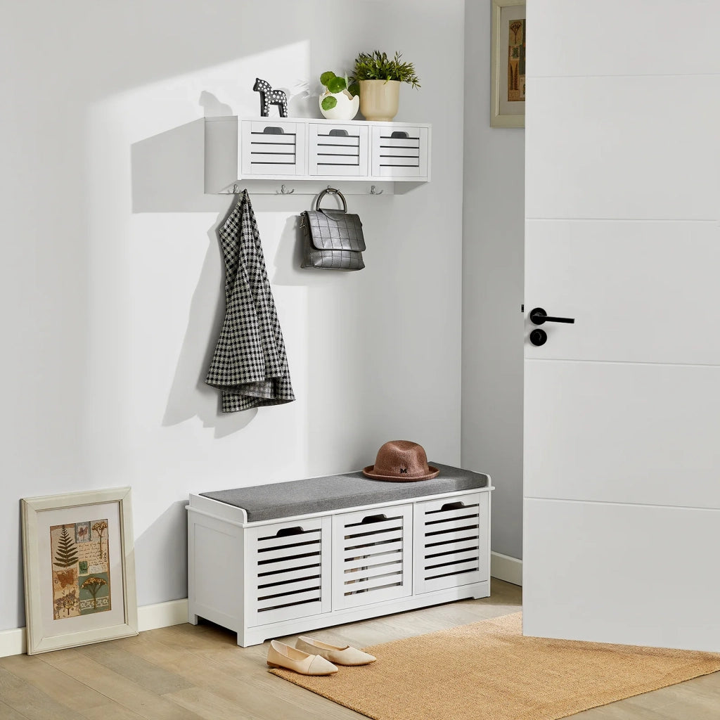 Scarpiera da ingresso Panchina con Cuscino e Cestini 3 Cestini Bianco FSR23-W