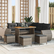 Set divano giardino 9 pezzi con cuscini Grigio Polirattan Acacia