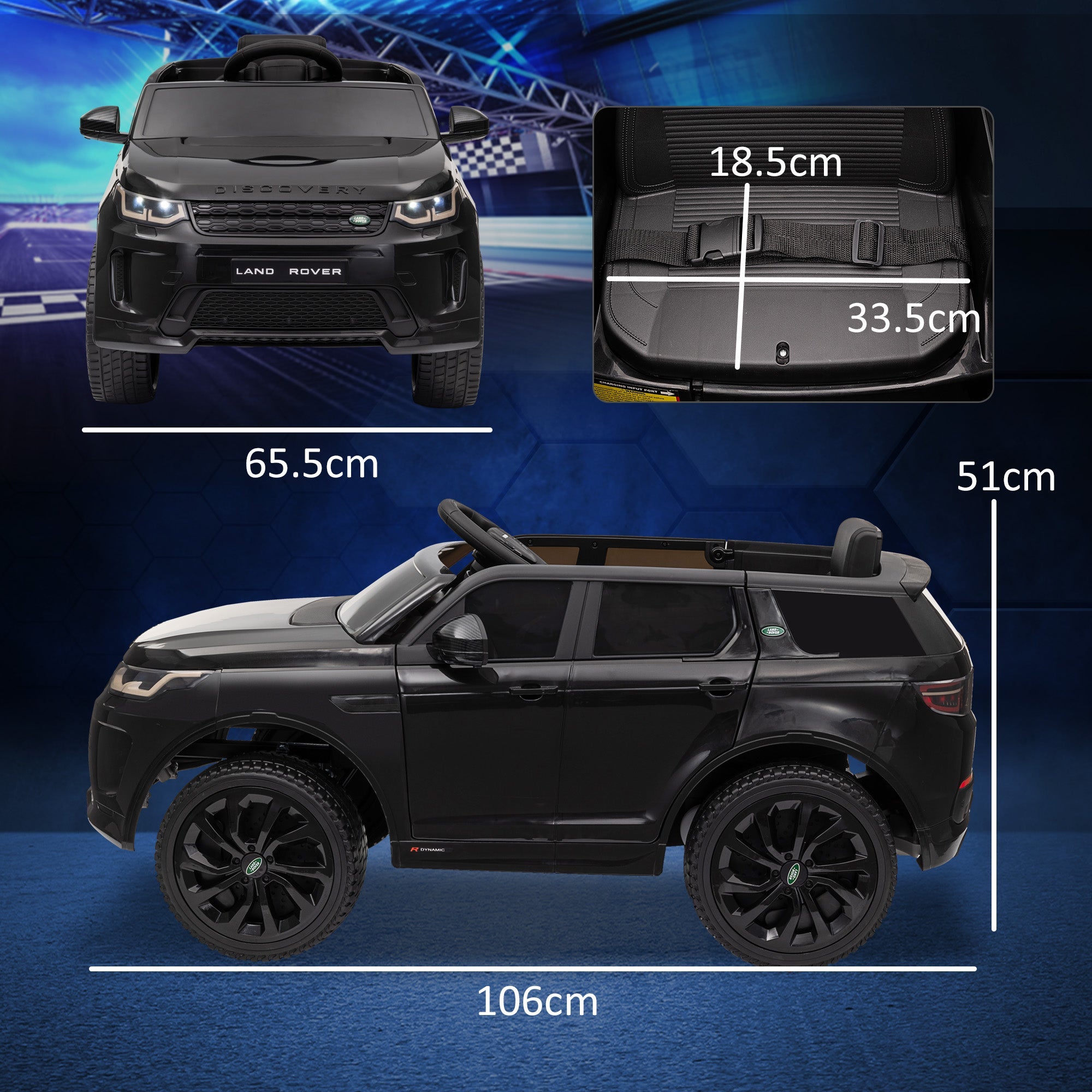 Macchina Elettrica per Bambini con Licenza Land Rover Discovery Sport 106x65,5x51 cm Nero