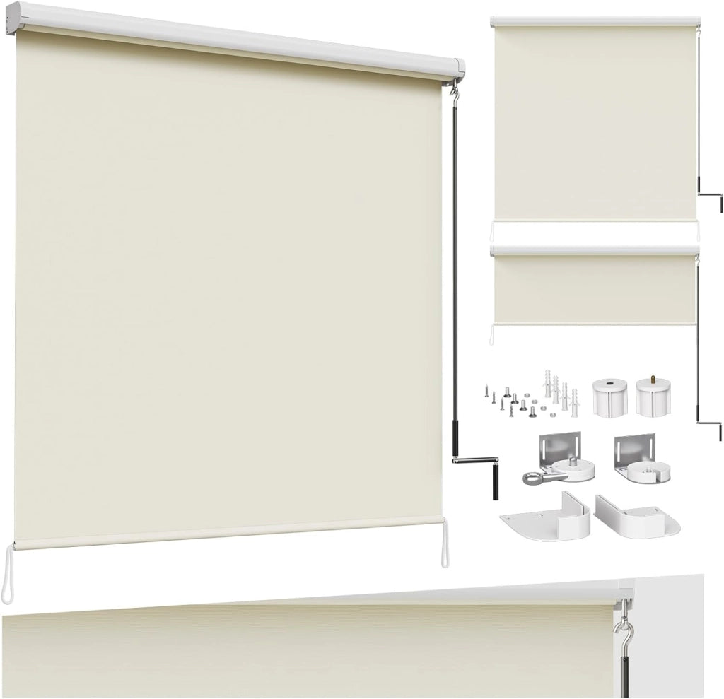 Tenda da Sole Verticale Tenda a Rullo per Esterno Tenda da Sole a Caduta con Manovella Tenda per Balcone Avvolgibile Oscurante Protezione Sole Vento per Gazebo Giardino, Beige 140x240 cm