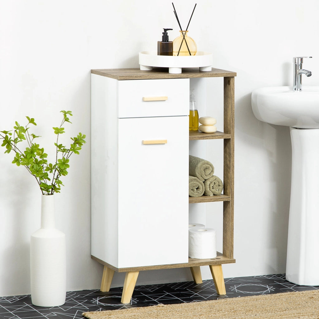Mobile Bagno 1 Anta 1 Cassetto 50x30x89 cm in Truciolare e Legno di Pino Bianco